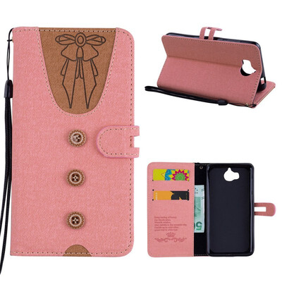 

MOONCASE Huawei Y6 2017 stitching embossed womens leather case - powder