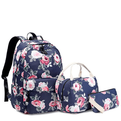 

Three-Piece Bag Set Women Girl New Floral Printing Bag Set Nylon Backpack Laptop School Shoulder Bag Lunch Bag Small Handbag