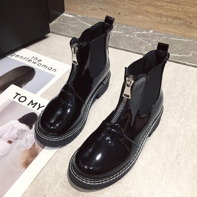 

Shoe Girl Spring&Autumn Single Boots with Breathable Thick-heeled Black Handsome Chelsea Boots