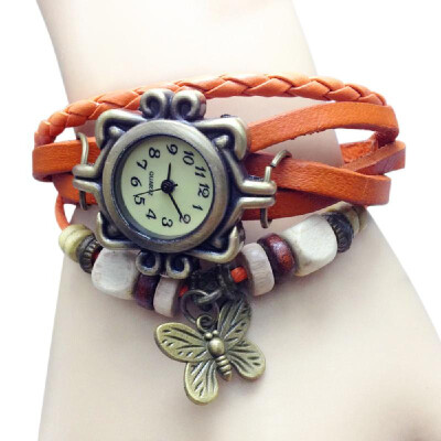 

Women Fashion Vintage Handmade Wrist Watch Girl Exotic Leather Strap Quartz Watch