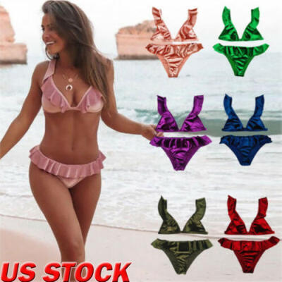 

US Swimwear Fashion Women High-waisted Bikini Set Push-Up Swimsuit Bathing