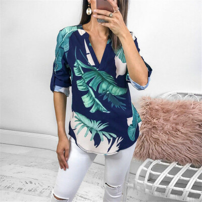 

Womens 34 Sleeve V neck Floral Tops Ladies Summer Casual Blouse Shirt