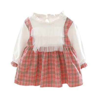 

Autumn New Baby Girl Dress 0-3T Lovely Toddler Girl Plaid Pattern Dress Fashion Cute Lace Stitching Fake Two-piece Dress