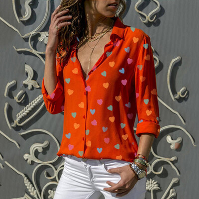 

Starmoon Women Casual Buttons V-Neck Loose Love Printing Long Sleeve Shirt Top Blouse