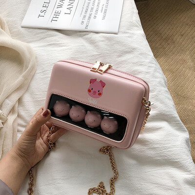 

Cartoon Fashion Women Messenger Bag Chain Girl Cute Chicken Pig Shoulder Bag Transparent Small Square Crossbody Bag Handbag sac