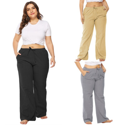 

Fashion Women High Waist Pleated Solid Elastic Waist Long Pants Casual