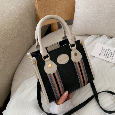 

2019 New Contrast Stripe Tote Womens Bag Handbag Simple High Capacity Commuter Single Shoulder Leaning Bag