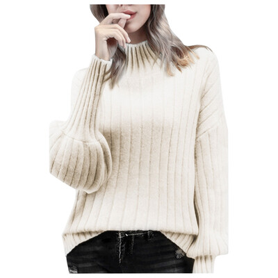 

〖Follure〗Womens High Collar Puff Sleeve Loose Pullover Sweater Knit Jumper Tops