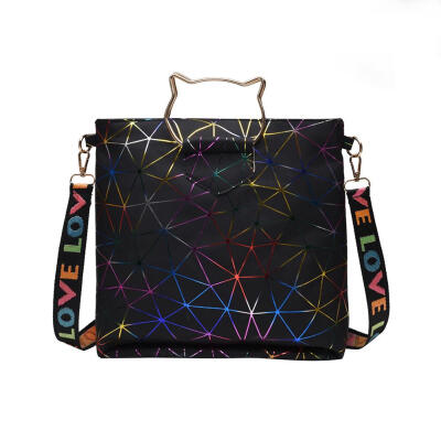 

Geometric Print Cat Laser Shoulder Handbags Women PU Leather Crossbody Bags