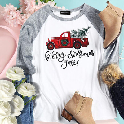 

Women Christmas Long Sleeve Shirt Marry Christmas Tree Printing Casual Tops