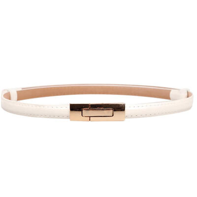 

Fashion Faux Leather Women Slim Belt Metal Buckle Solid Color Strap Waistband