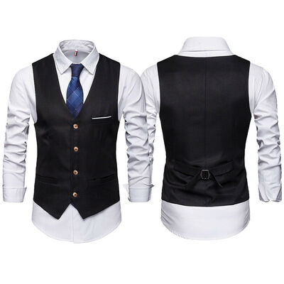

Men Formal Business Slim Fit Work Party Dress Vest Suit Tuxedo Casual Waistcoat