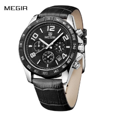 

MEGIR Nice Analog Man Wristwatch 3ATM Water Resistant PU Watchband Quartz Watch with Sub-dial Date Display