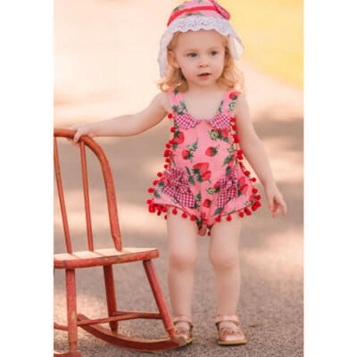 

2PCS Toddler Baby Girl Sleeveless Floral Romper Hats Outfits Sets Jumpsuit