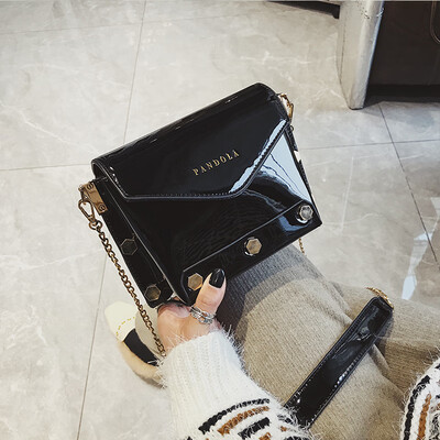 

Bag female 2019 new tide ins super fire fashion patent leather casual rivet wild chain shoulder slung handbag