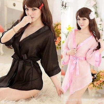 

Hot Sexy Women Satin Lace Robe Sleepwear Lingerie Nightdress G-string Pajamas 09