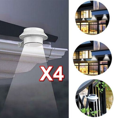 

〖Follure〗4 Pcs Solar Powered White Gutter Light 3 LED Bracket Path Fence Wall Garden