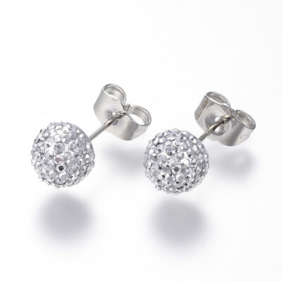 

Rhinestone Ball Stud Earrings with Stainless Steel Pins&Iron Ear Nuts Crystal 18mm pin 08mm