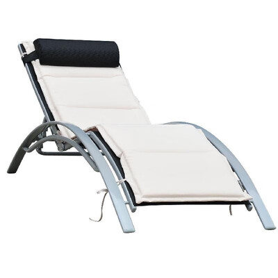 

Patio Reclining Chaise Lounge Chair with Cushion - Black&Cream White