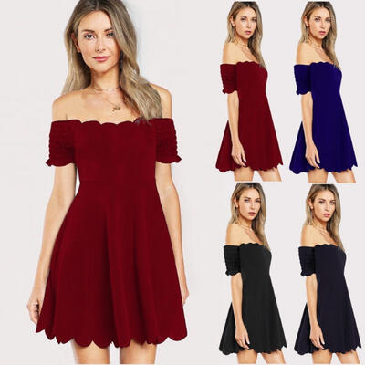 

New Women Sexy Solid Color Short Sleeve Off Shoulder Slim Bodycon Dress Evening Party Dress