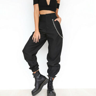 

New Women High Waist Chain Hip-Pop Combat Cargo Harem Pants Leggings Trouser