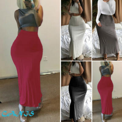 

Fashion Women Sexy Bodycon Pencil Skirt Seamless Elastic Pleated Maxi Long Skirt