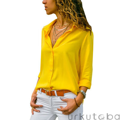 

Womens Ladies Button Down Long Sleeve Shirt Tops Loose Plain Blouse Top