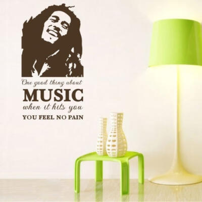 

Wall Quote Decal Vinyl Sticker Art Bob Marley Music Makes You Feel No Pain Art