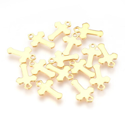 

304 Stainless Steel Pendants Cross Golden 15x10x1mm Hole 15mm