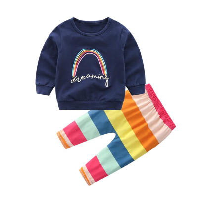 

2pcs Autumn Baby Clothes Set Boy Cute T-shirt Colorful Stripe Pants Outfits