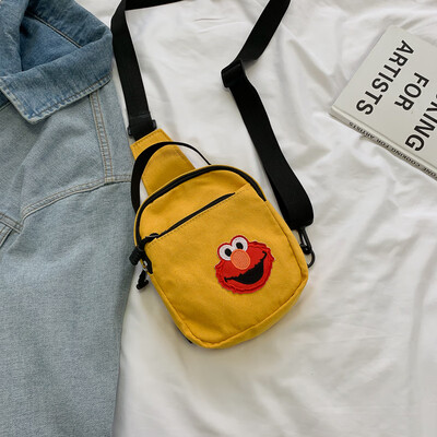 

Casual fashion ugly sesame street canvas bag female 2019 new cute cartoon simple versatile shoulder Messenger bag