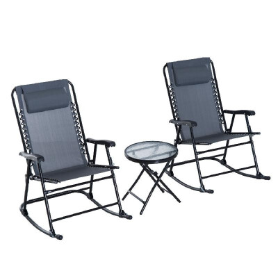 

3 Piece Folding Rocking Chair Patio Dining Table Set- Grey