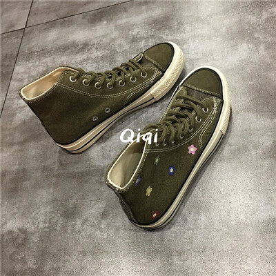 

2019 New Small Dirty Orange Joker Shoes Female Korean ulzzang High Canvas Shoes Female