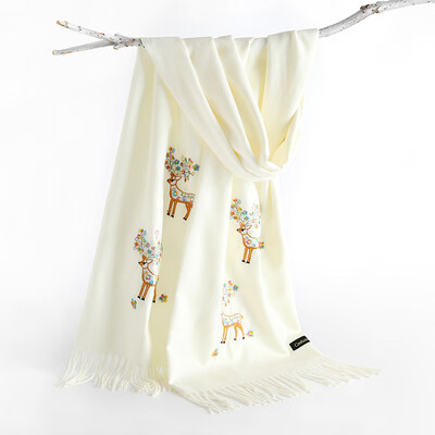 

New double-headed sika deer multicolored yarn embroidery solid color light thorn wool imitation cashmere scarf female warm shawl wholesale