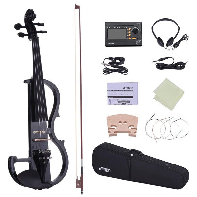 

ammoon Full Size 44 Solid Wood Electric Silent Violin Fiddle Style-2 Ebony Fingerboard Pegs Chin Rest Tailpiece with Bow Hard Cas