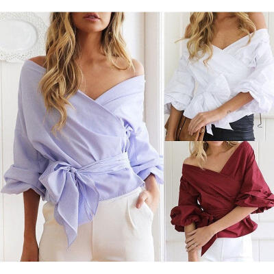 

Fashion Women Off Shoulder Casual T-Shirt Sexy Ladies Autumn Loose Tops Blouse