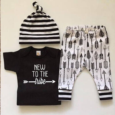 

Newborn Baby Boys Girl Short Sleeve Tops Pants Leggings Hat 3Pcs Clothes Outfits
