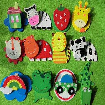 

12pcsSet Wooden Fridge Magnet Kid Baby Toy Cartoon animal fruit fridge magnets Message folder