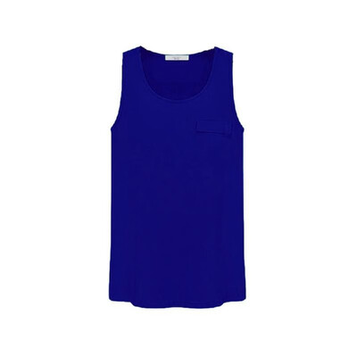 

New Fashion Women Tank Top Candy Color Round Neck Sleeveless Pocket Shirt Blouse Tops Royal Blue