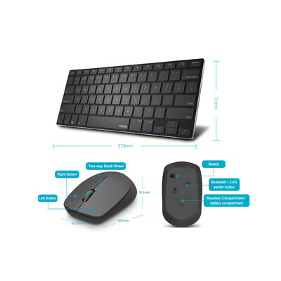

Rapoo 9000M Silent Multi-Mode Keyboard Mouse Set Wireless Bluetooth 304024G Combo for Windows Laptop PC Desktop Computer