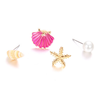 

4 Pcsset Romantic Resin Colorful Shell Stud Earrings Simple Cute Unique Starfish Earrings For Women Jewelry