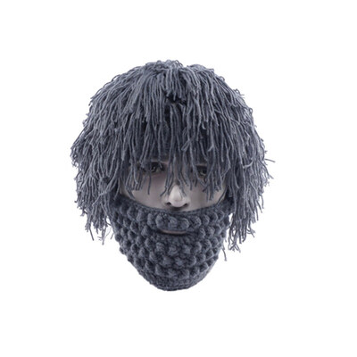

Handmade Knitting Man Wig Beard Hat Warm Winter Halloween Caveman Beanie Costume