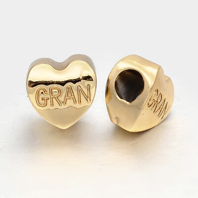 

Unfading Alloy European Beads Large Hole Heart Beads with Word GRAN Golden 11x12x8mm Hole 5mm