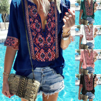 

Sommer Damen Lady Floral Tops Bluse Damen Kurzarm T-Shirt Plus Size