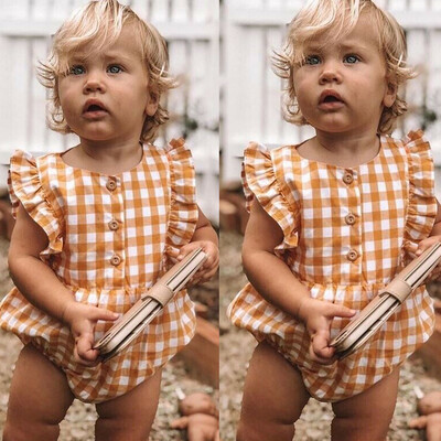 

Toddler Newborn Baby Girl Boy Sleeveless Plaid Printed Tops Bodysuit Romper