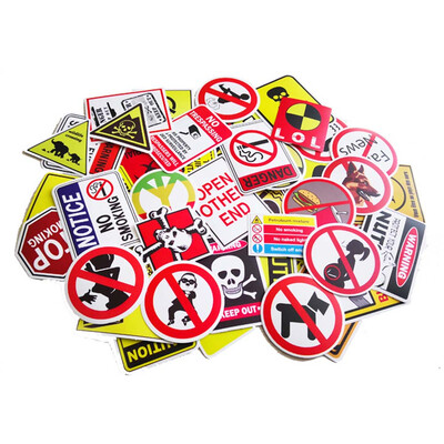 

50 Pcs Warning Themes Cross Border Hot Stickers Car Styling Home Decor Doodle Laptop Computer Die Fly Decorative Stickers