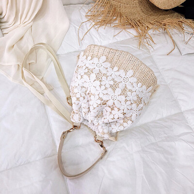 

Tailored Womens Fashion Lace Shoulder Bag Solid Color Handbag Woven Bag Beach Bag