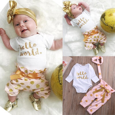 

Infant Newborn Baby Girls HELLO WORLD RomperPants Bodysuit Clothes Sets Outfit