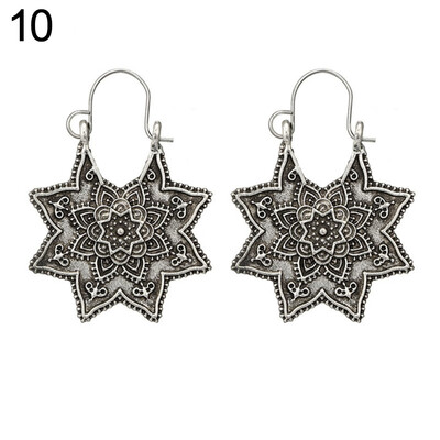

Women Vintage Jewelry Hollow Heart Lotus Geometry Circle Round Hoop Earrings