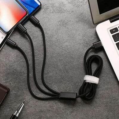 

Lightning Micro USB Type C 3-in-1 Data Cable Tangle-Free Braided Charging Cable 39ft For IPhone -12m